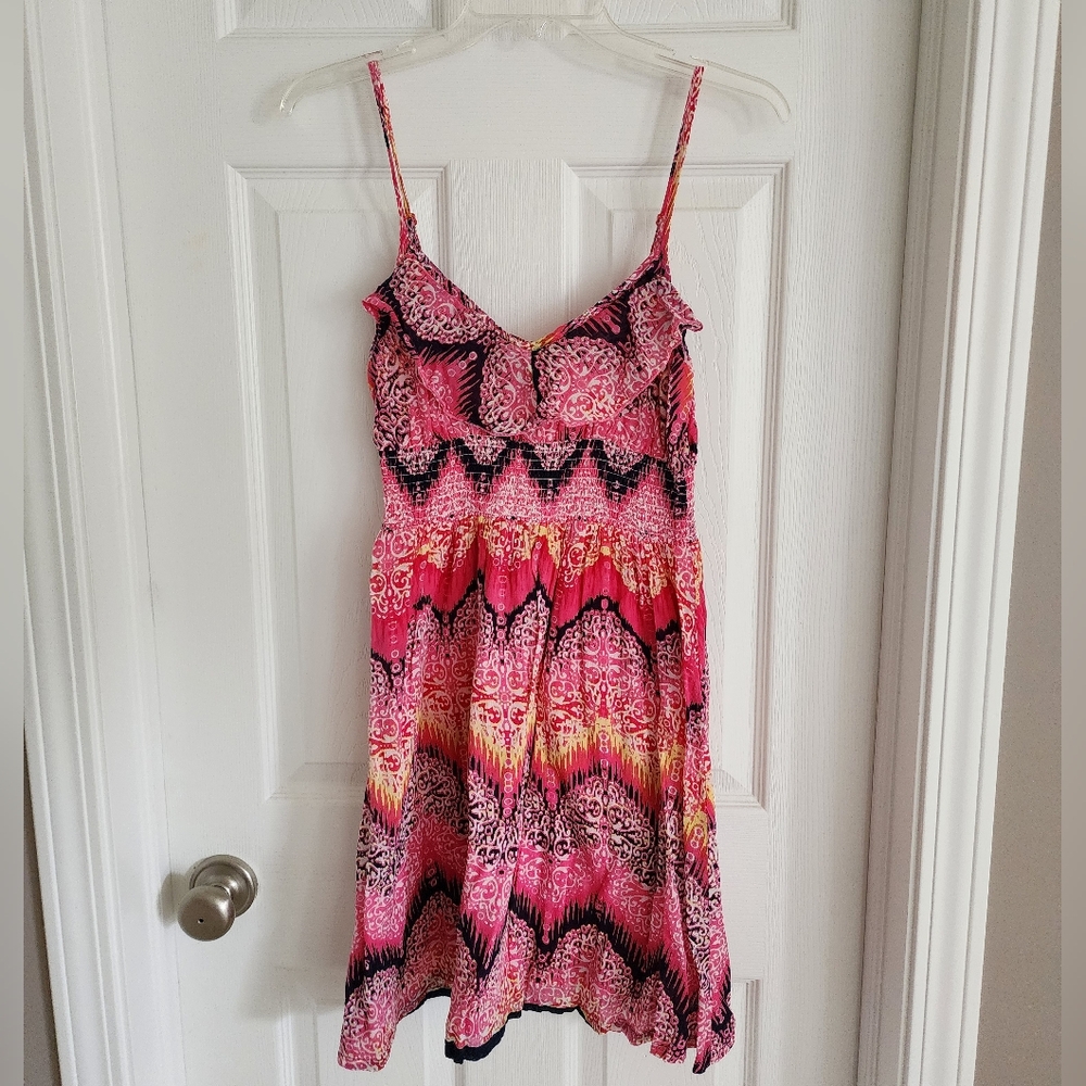 Boho Flirty Summer Dress Pink/Multicolor Size M
